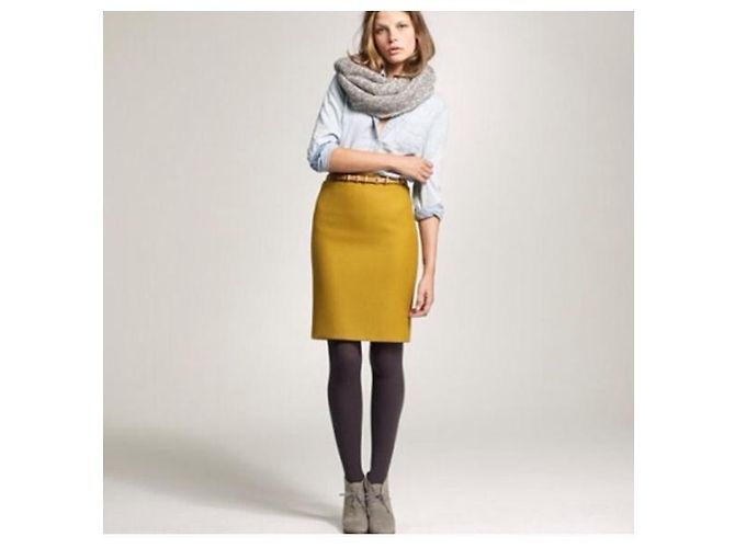 J.Crew Serge Bleistiftrock in Bronze Ocker Wolle Gelb - Ansicht 5
