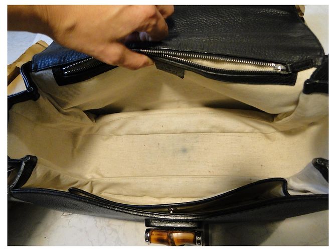 Gucci Borsa bamboo grande in pelle martellata nera MAGNIFIQUE - vista 12