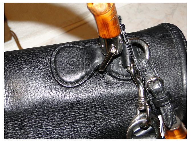 Gucci Borsa bamboo grande in pelle martellata nera MAGNIFIQUE - vista 15