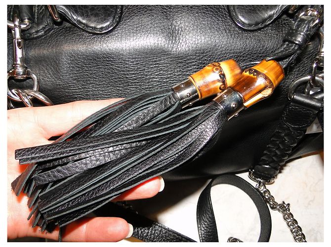 Gucci Borsa bamboo grande in pelle martellata nera MAGNIFIQUE - vista 16
