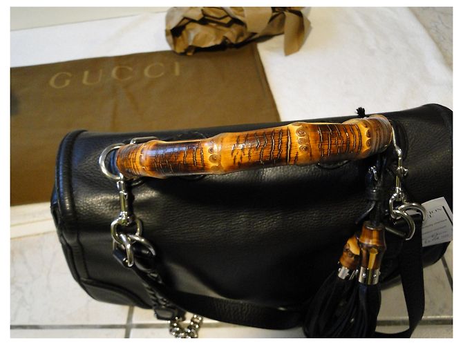 Gucci Borsa bamboo grande in pelle martellata nera MAGNIFIQUE - vista 17