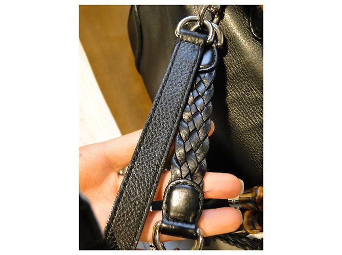 Gucci Borsa bamboo grande in pelle martellata nera MAGNIFIQUE - vista 19