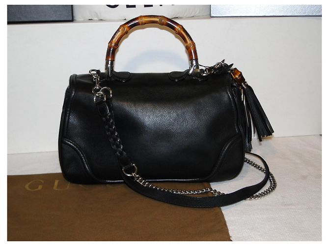 Gucci Borsa bamboo grande in pelle martellata nera MAGNIFIQUE - vista 2