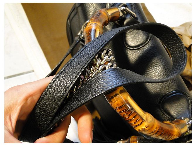 Gucci Borsa bamboo grande in pelle martellata nera MAGNIFIQUE - vista 20