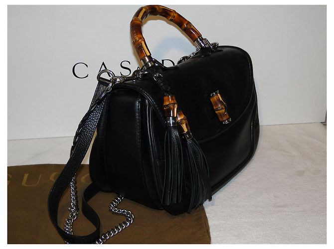 Gucci Borsa bamboo grande in pelle martellata nera MAGNIFIQUE - vista 3