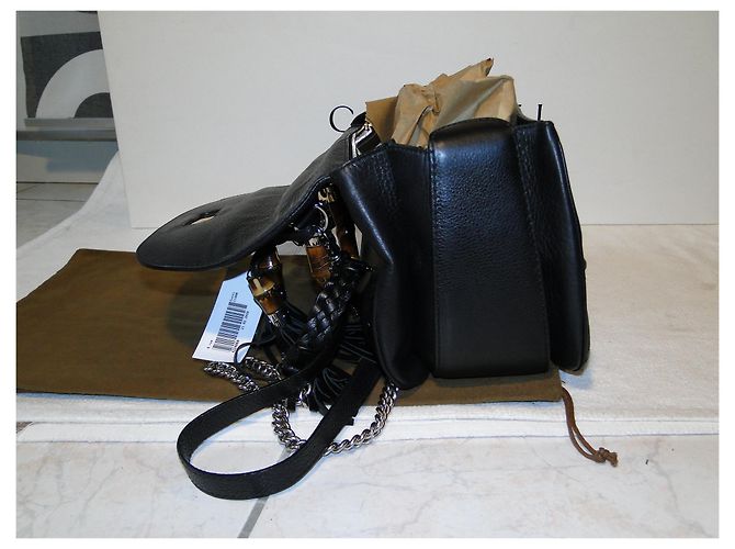 Gucci Borsa bamboo grande in pelle martellata nera MAGNIFIQUE - vista 7