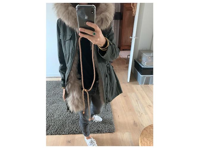 Parka Berenice de pelo de cachemira con capucha extraíble caqui - vista 6