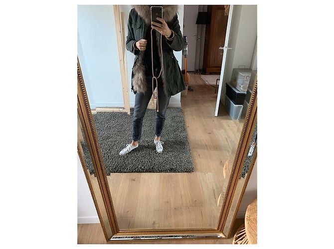 Parka Berenice de pelo de cachemira con capucha extraíble caqui - vista 7
