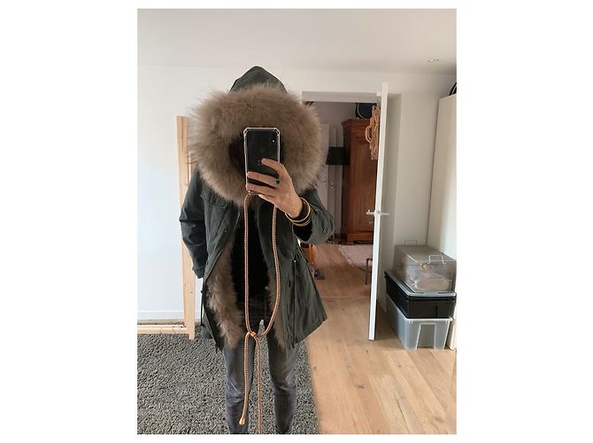 Parka Berenice de pelo de cachemira con capucha extraíble caqui - vista 8