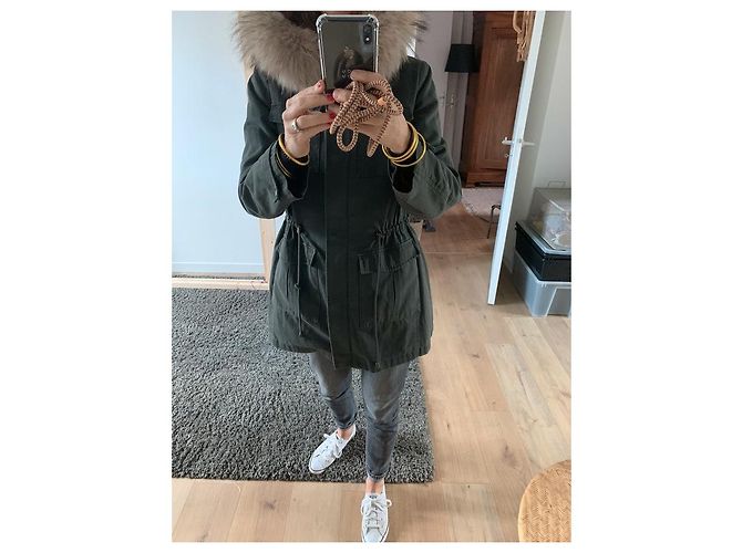 Parka Berenice de pelo de cachemira con capucha extraíble caqui - vista 9