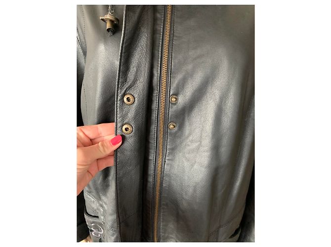 Autre Marque Abrigo de cuero negro y piel real XXL - vista 12