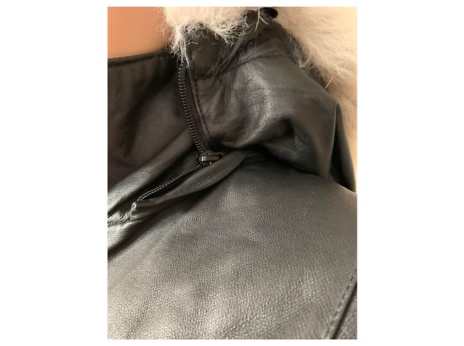 Autre Marque Abrigo de cuero negro y piel real XXL - vista 14