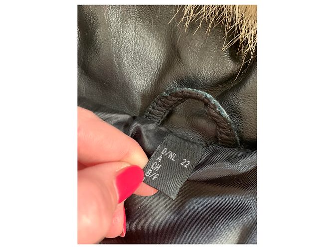 Autre Marque Abrigo de cuero negro y piel real XXL - vista 3