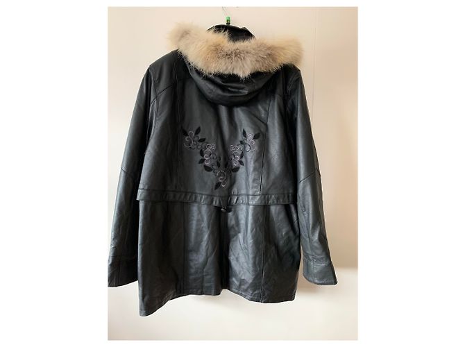 Autre Marque Abrigo de cuero negro y piel real XXL - vista 9