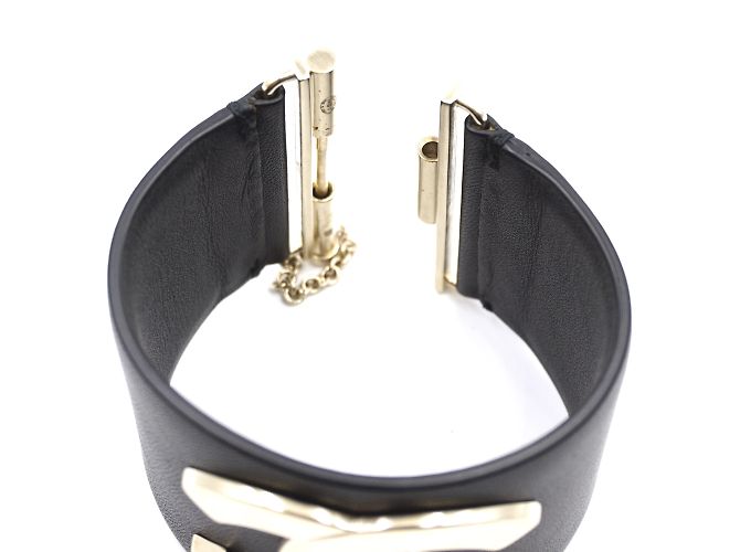 Polsino con lucchetto CC Glide largo in pelle nera oro Chanel Nero - vista 11