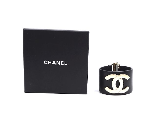 Polsino con lucchetto CC Glide largo in pelle nera oro Chanel Nero - vista 2