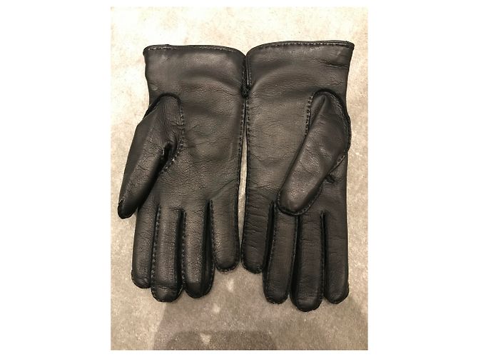 Gucci Lederhandschuhe Schwarz mit goldenem Logo - Ansicht 2