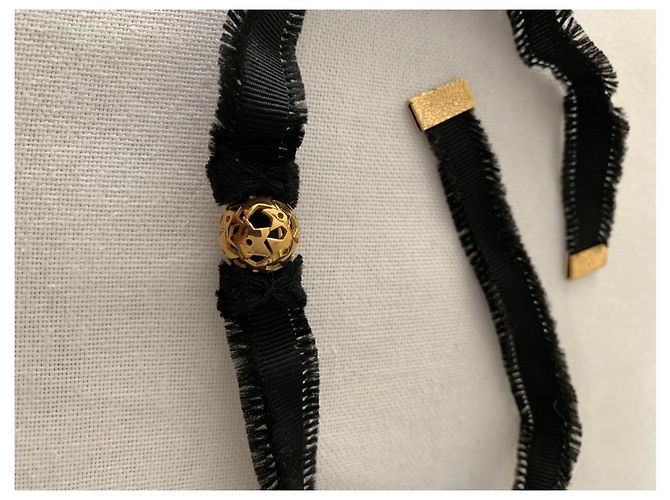 Dior Collar Pulsera Negro Dorado Acero y Tela - vista 2