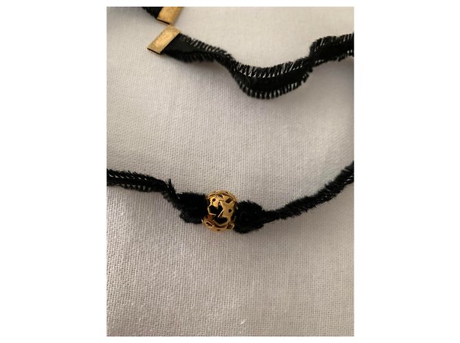 Dior Collar Pulsera Negro Dorado Acero y Tela - vista 4
