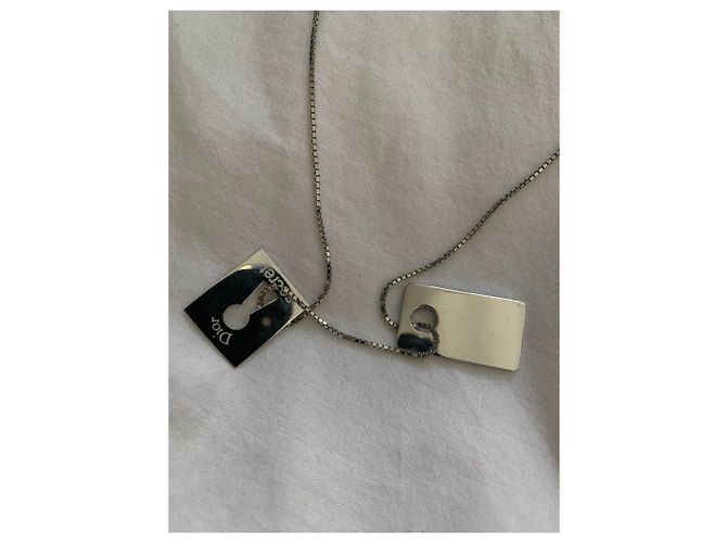 Collana Dior con 2 placche pendenti nera e argento acciaio Nero - vista 2