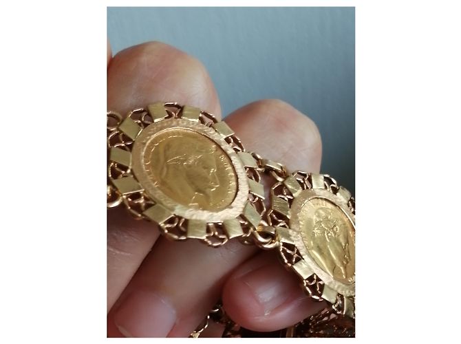 Vintage Bracciale in oro giallo con 5 monete Napoleone 10 Franchi 22 carati D'oro - vista 12