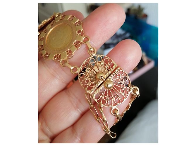 Vintage Bracciale in oro giallo con 5 monete Napoleone 10 Franchi 22 carati D'oro - vista 2