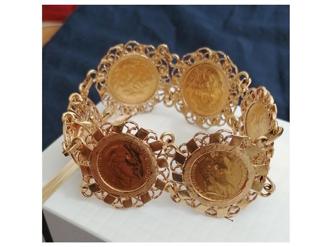Vintage Bracciale in oro giallo con 5 monete Napoleone 10 Franchi 22 carati D'oro - vista 3