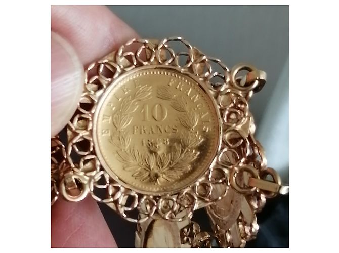 Vintage Bracciale in oro giallo con 5 monete Napoleone 10 Franchi 22 carati D'oro - vista 4