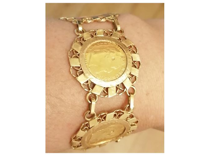 Vintage Bracciale in oro giallo con 5 monete Napoleone 10 Franchi 22 carati D'oro - vista 5