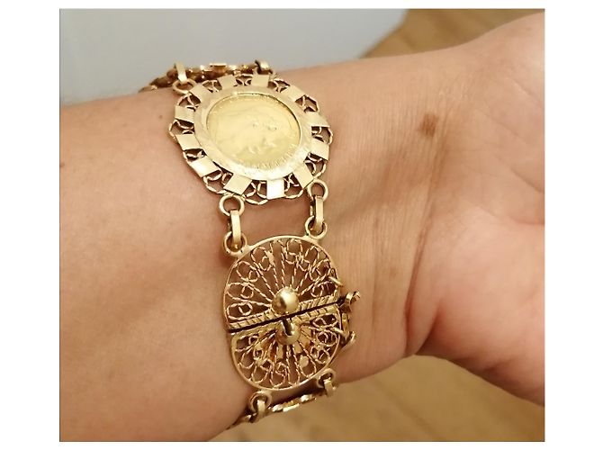 Vintage Bracciale in oro giallo con 5 monete Napoleone 10 Franchi 22 carati D'oro - vista 8