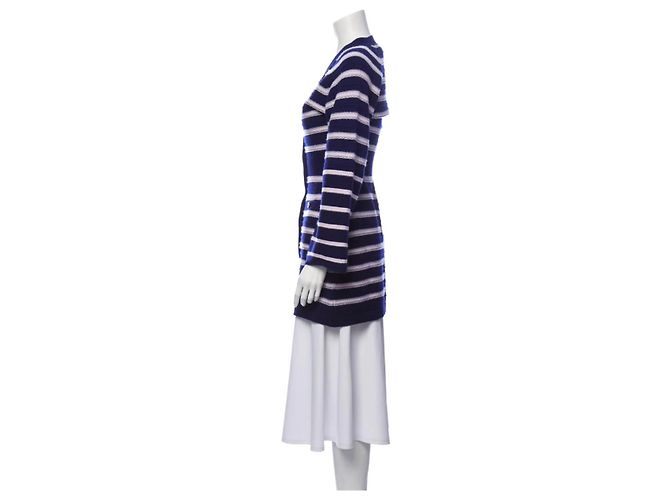 Chanel Gestreiftes Kaschmir Cardigan Set Blau - Ansicht 3