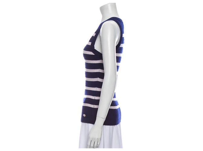 Chanel Gestreiftes Kaschmir Cardigan Set Blau - Ansicht 5