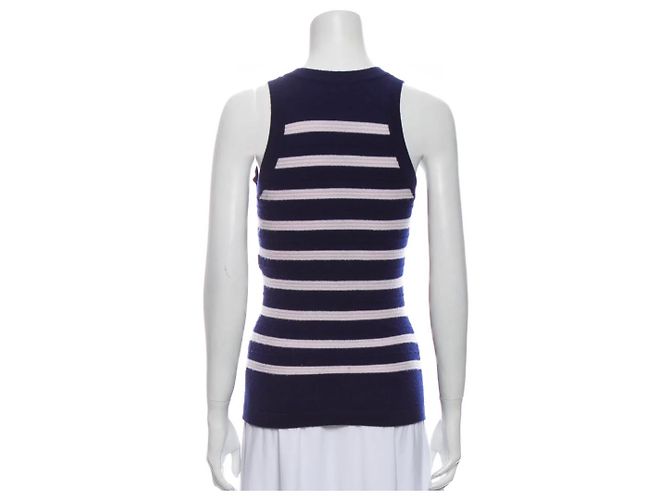 Chanel Gestreiftes Kaschmir Cardigan Set Blau - Ansicht 6