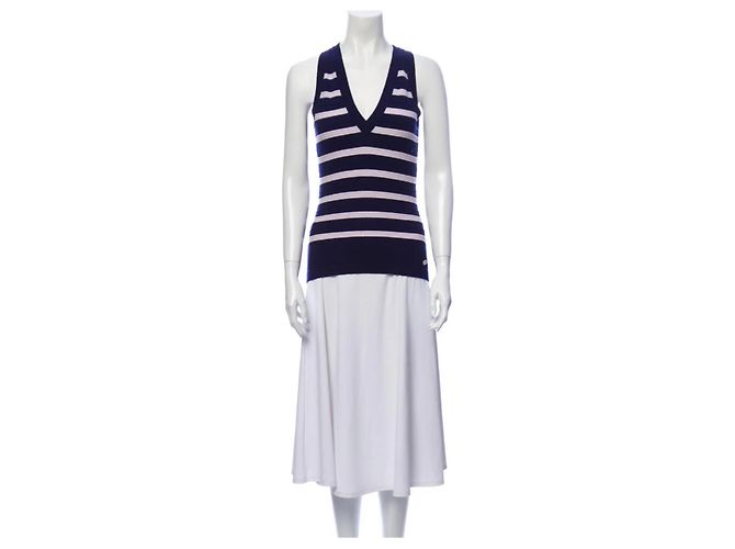 Chanel Gestreiftes Kaschmir Cardigan Set Blau - Ansicht 7
