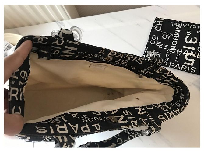 Borsa Chanel in tessuto stampato bianco e nero - vista 9