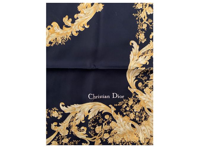 Lenço Dior de seda azul e dourado - vista 3