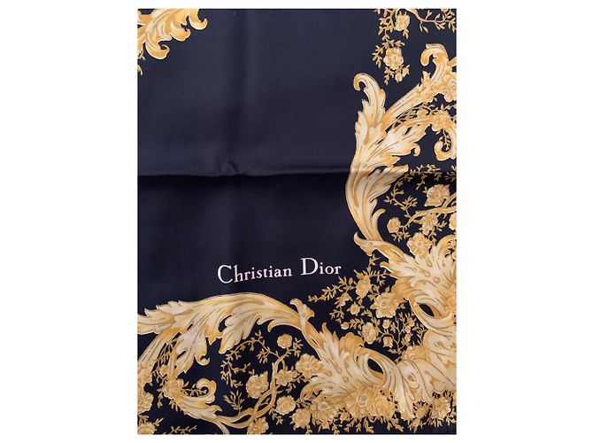 Lenço Dior de seda azul e dourado - vista 4
