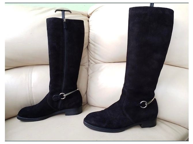 Botas altas Horsebit de ante negro Gucci - vista 11