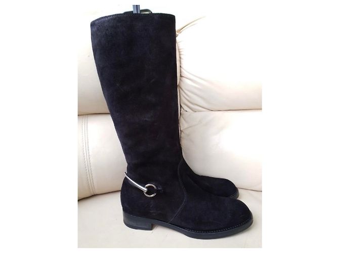 Botas altas Horsebit de ante negro Gucci - vista 4
