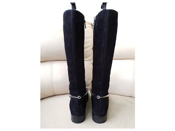 Botas altas Horsebit de ante negro Gucci - vista 5