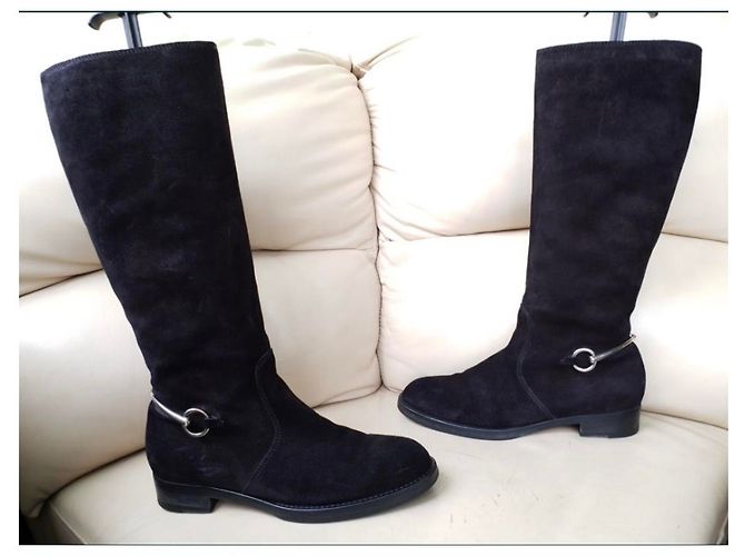 Botas altas Horsebit de ante negro Gucci - vista 7