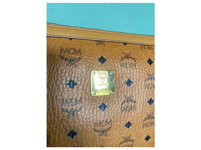 Custodia per laptop MCM Visetos Cognac Clutch con cerniera Marrone Nero D'oro - vista 2