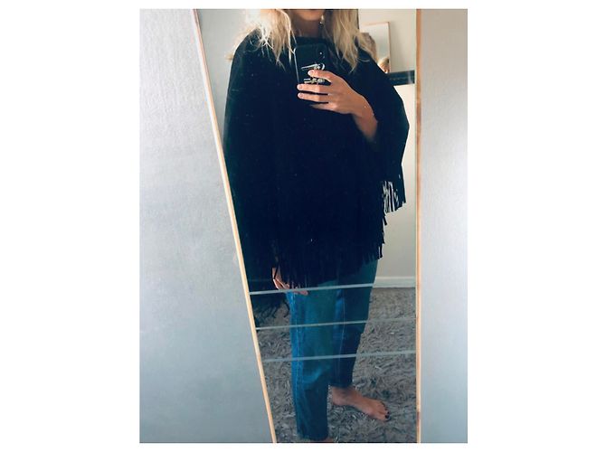 Maje Poncho aus schwarzem Leder - Ansicht 3