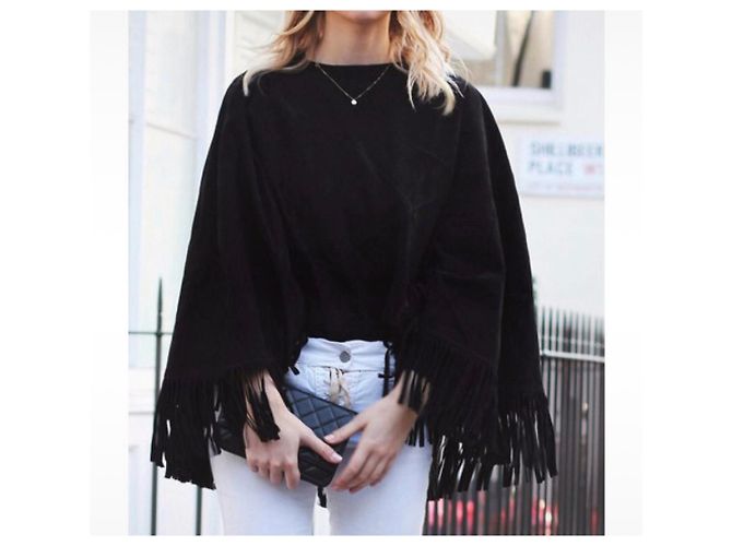 Maje Poncho aus schwarzem Leder - Ansicht 5