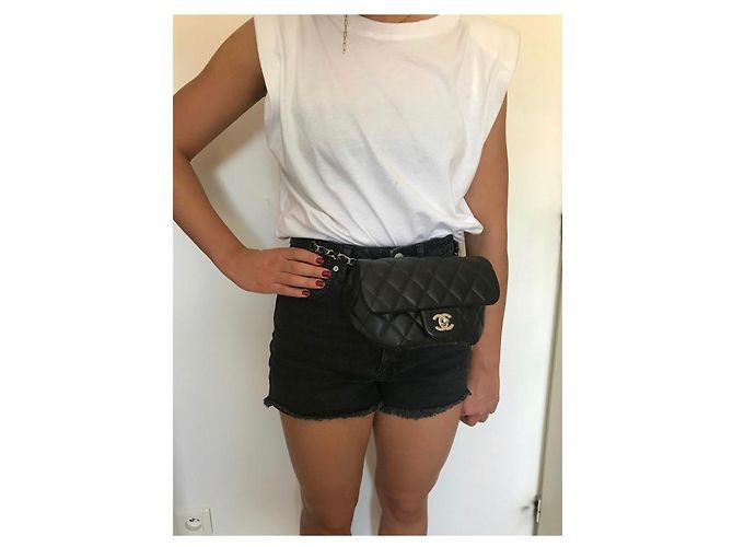 Bolsa acolchoada Chanel para cinto NOVA Preto - vista 14