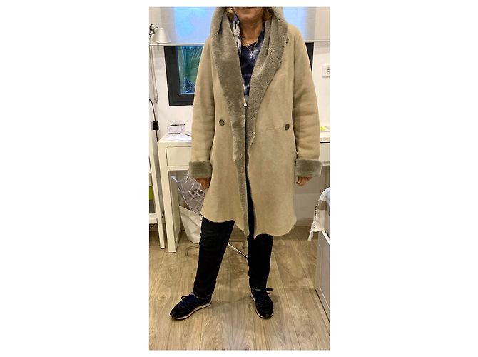 Autre Marque Abrigo reversible de piel de oveja beige Talla 38 - vista 7