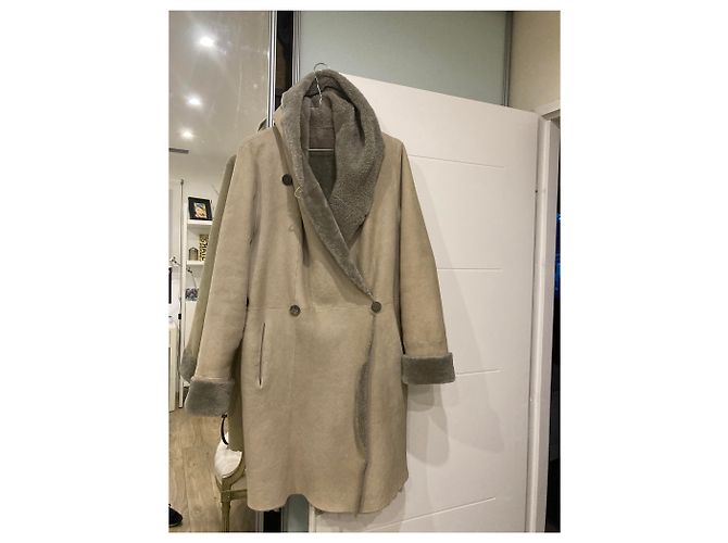 Autre Marque Abrigo reversible de piel de oveja beige Talla 38 - vista 8