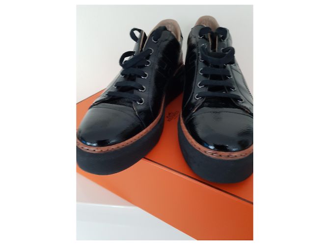 Sneakers Hermès Polo in vernice nera Nero - vista 6