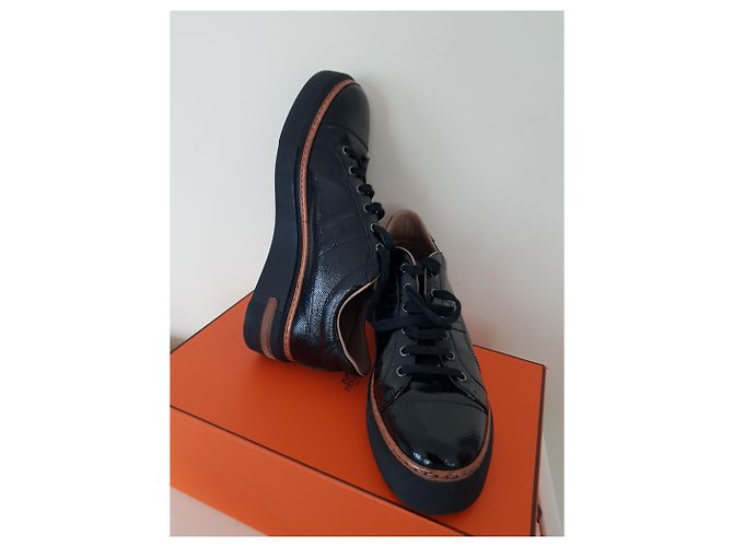 Sneakers Hermès Polo in vernice nera Nero - vista 7