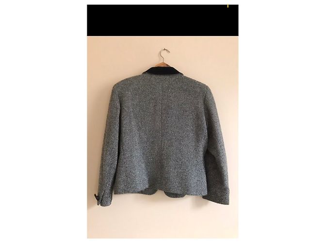 Wolljacke mit schwarzem Samtkragen Yves Saint Laurent Grau - Ansicht 2